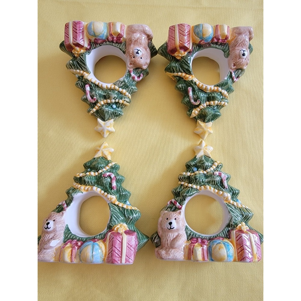 Vigor Vintage Christmas Tree Napkin Rings - Set of 4  - RARE - A